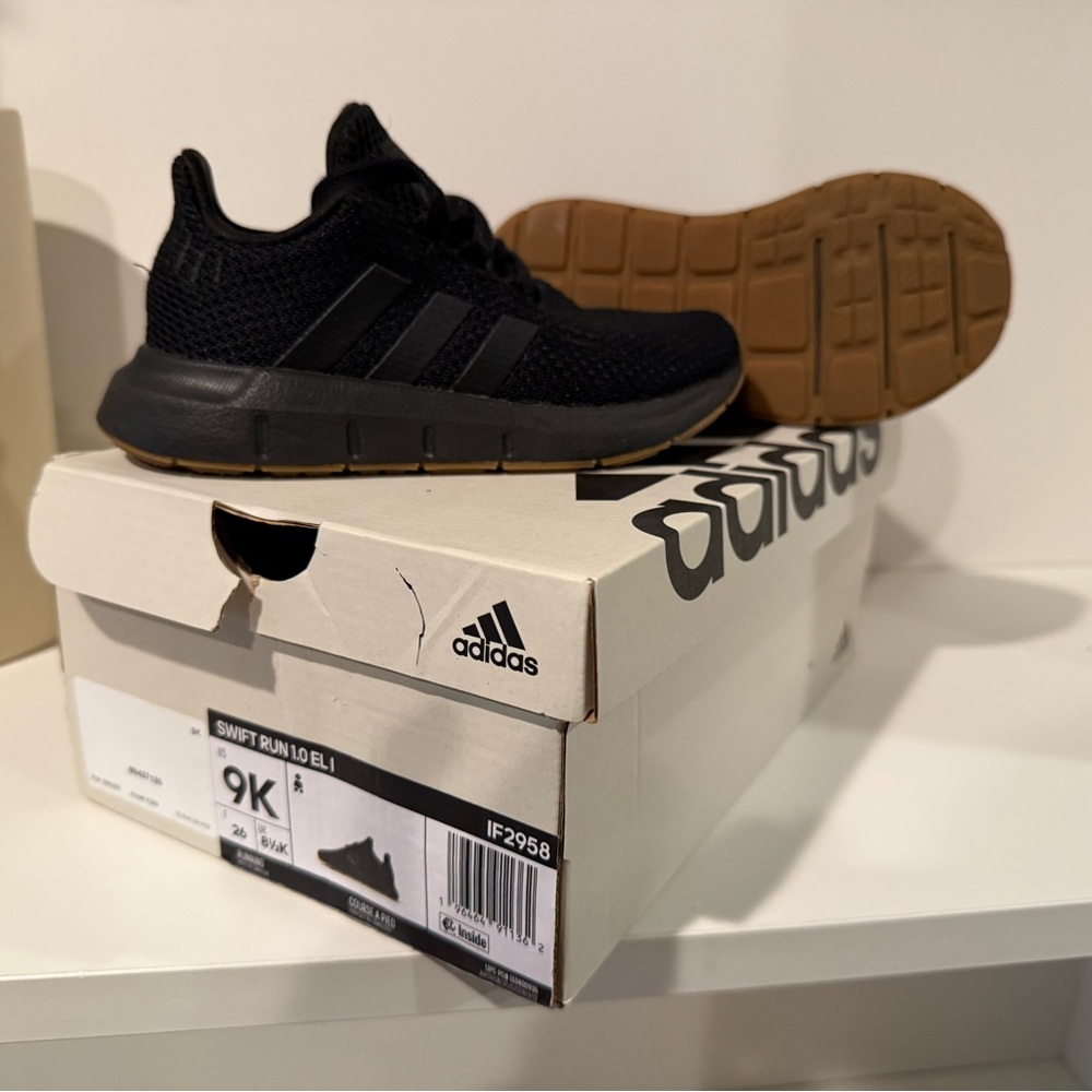 Adidas Kids Swift Run Black and Brown Sneakers